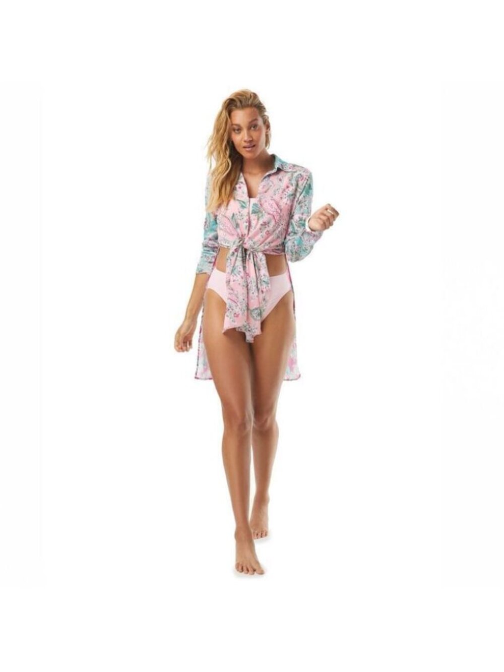 Carmen Marc Valvo Floral Convertible Cover Up Shirt Bellagio Pai XS Small